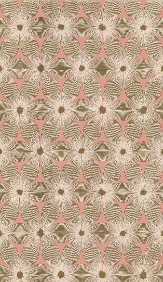 Everlasting Coral & Gold Floral Wallpaper with Metallic Blossom Motif - York CI2301