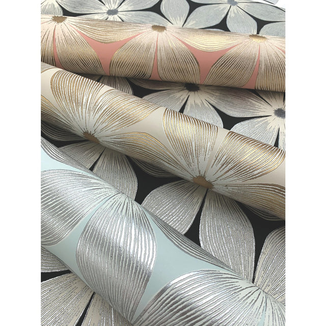 Everlasting Coral & Gold Floral Wallpaper with Metallic Blossom Motif - York CI2301