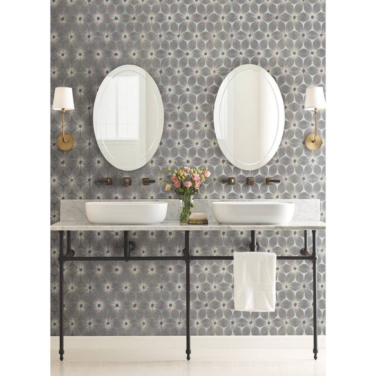 Everlasting Blue & Silver Floral Trellis Non Woven Wallpaper - York CI2303
