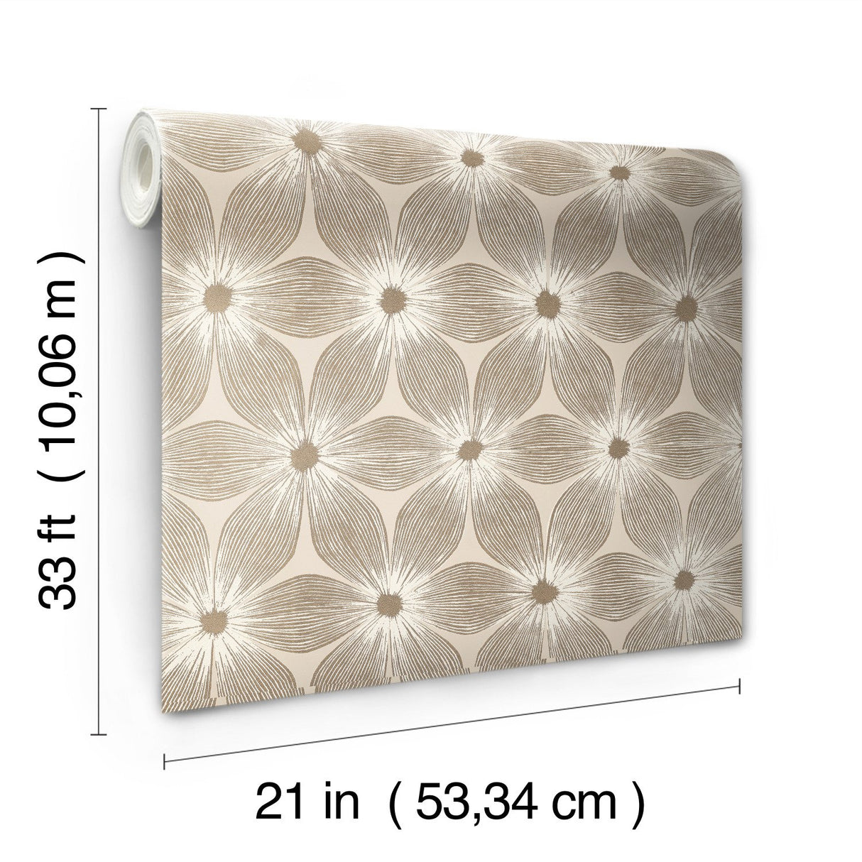 Everlasting Beige & Gold Wallpaper with Metallic Floral Motif - York CI2304