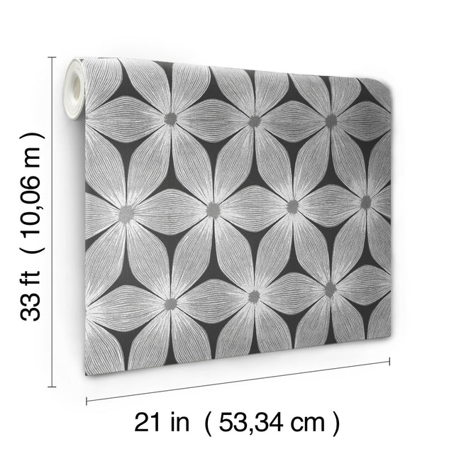 Everlasting Black & Silver Floral Wallpaper - York CI2305
