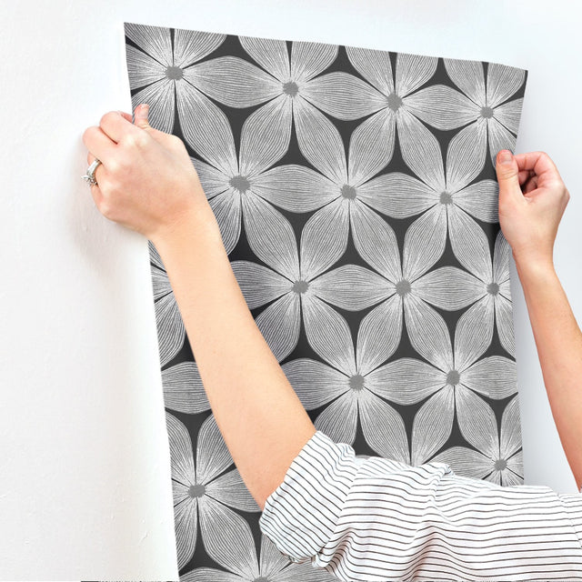 Everlasting Black & Silver Floral Wallpaper - York CI2305