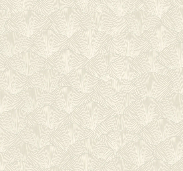 Luminous Ginkgo Taupe Wallpaper with Botanical Fan-Leaf Motif - CI2331