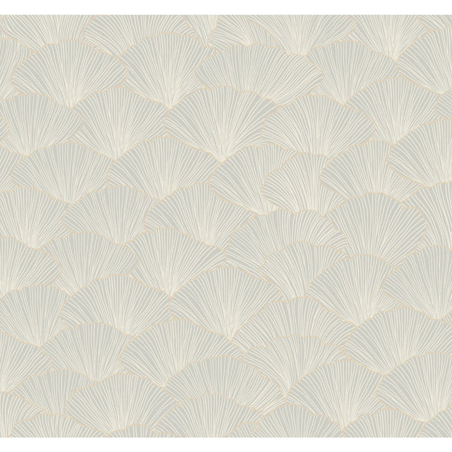 Luminous Ginkgo Grey Wallpaper with Metallic Outlined Leaf Motif - York CI2333