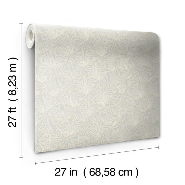 Luminous Ginkgo Grey Wallpaper with Metallic Outlined Leaf Motif - York CI2333