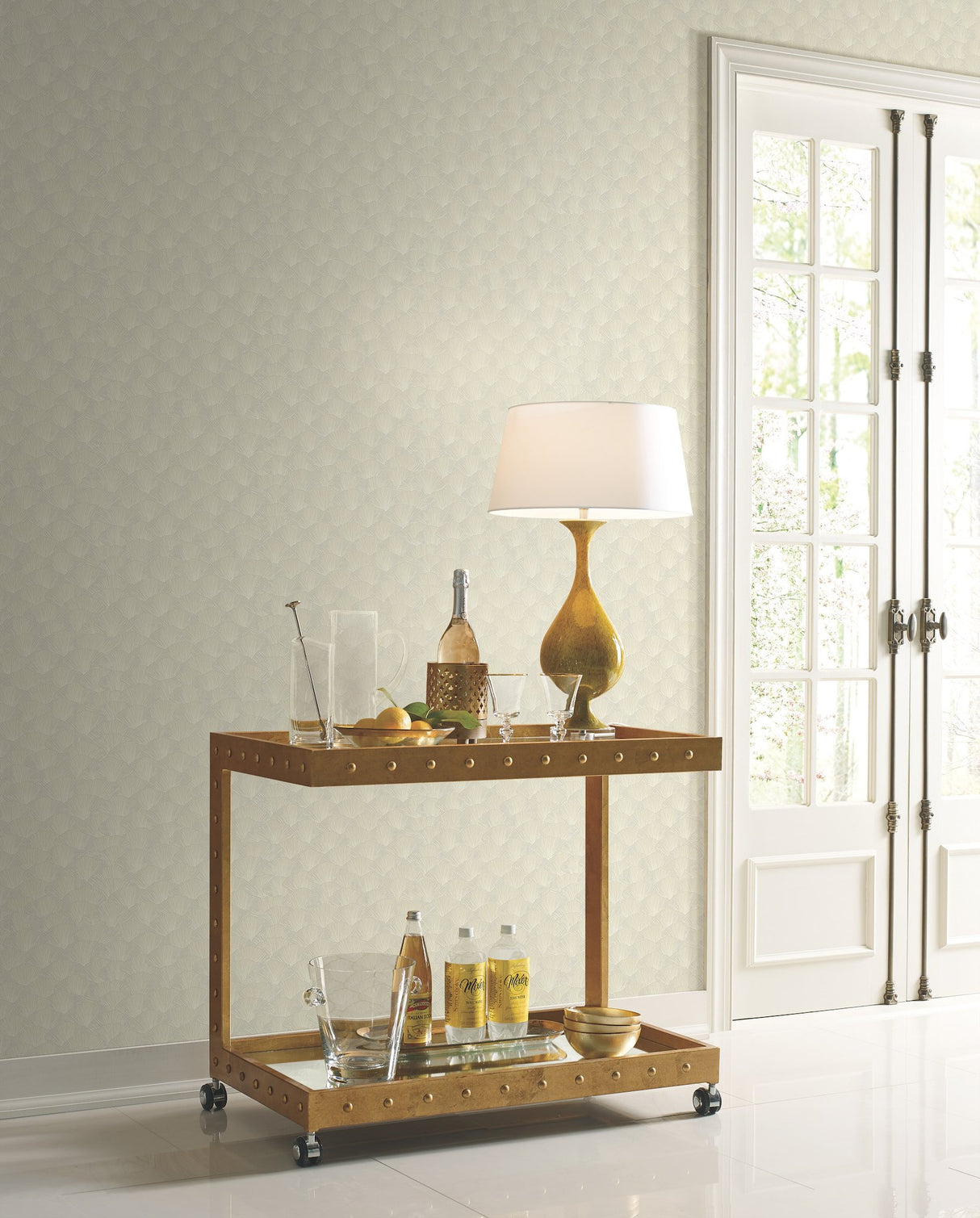 Luminous Ginkgo White & Cream Botanical Non Woven Wallpaper - York CI2335