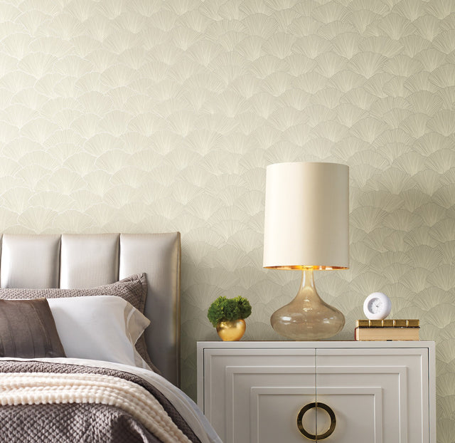 Luminous Ginkgo White & Cream Botanical Non Woven Wallpaper - York CI2335