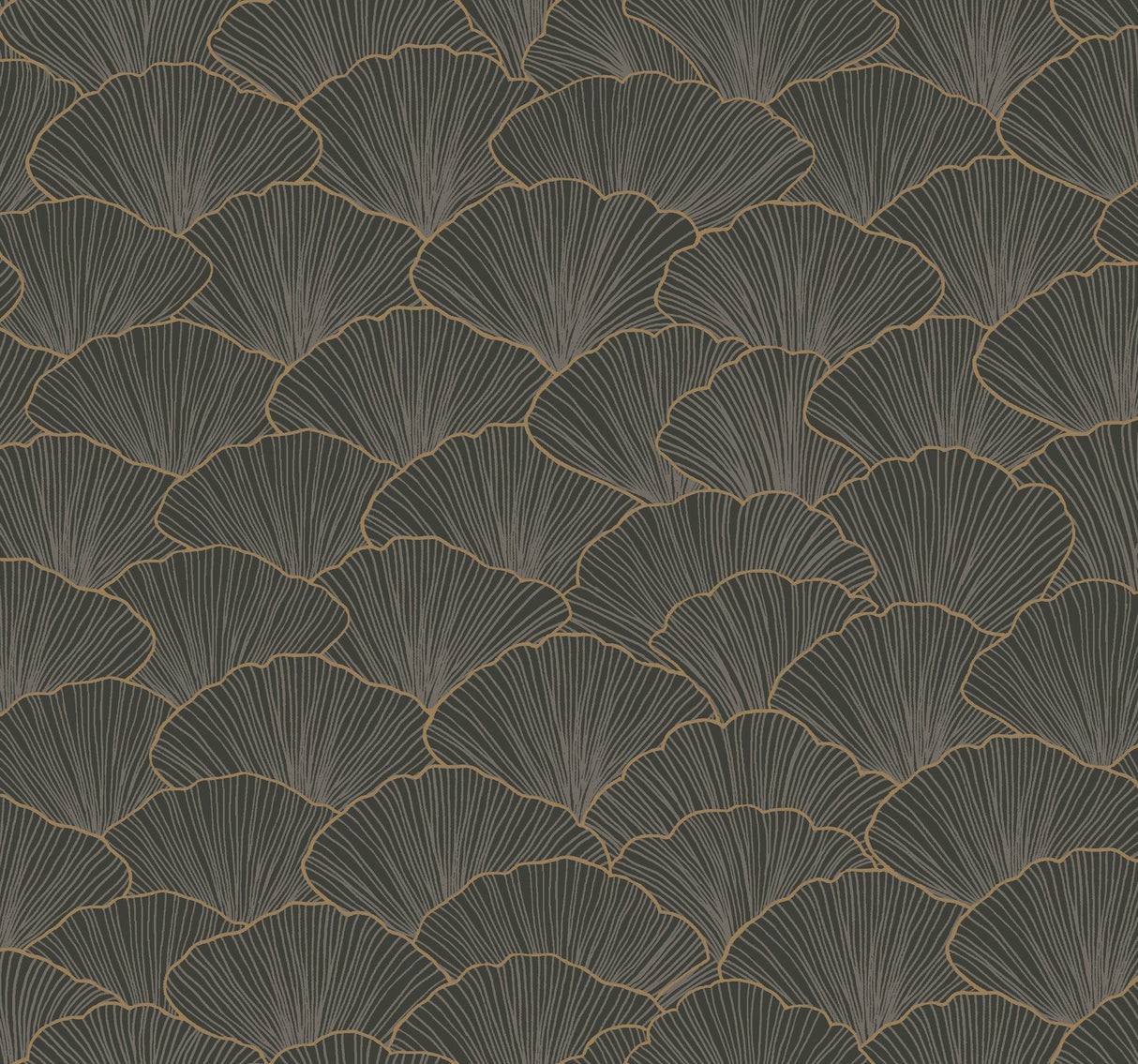 Luminous Gingko Grey Wallpaper with Metallic Fan-Leaf Botanical Motif - York CI2336