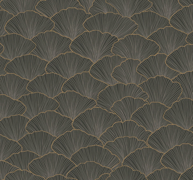 Luminous Gingko Grey Wallpaper with Metallic Fan-Leaf Botanical Motif - York CI2336
