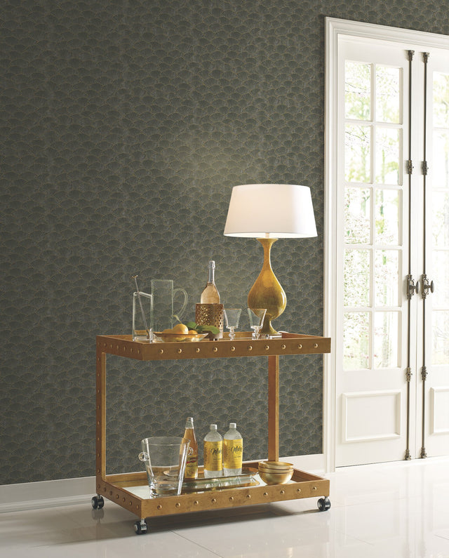 Luminous Gingko Grey Wallpaper with Metallic Fan-Leaf Botanical Motif - York CI2336