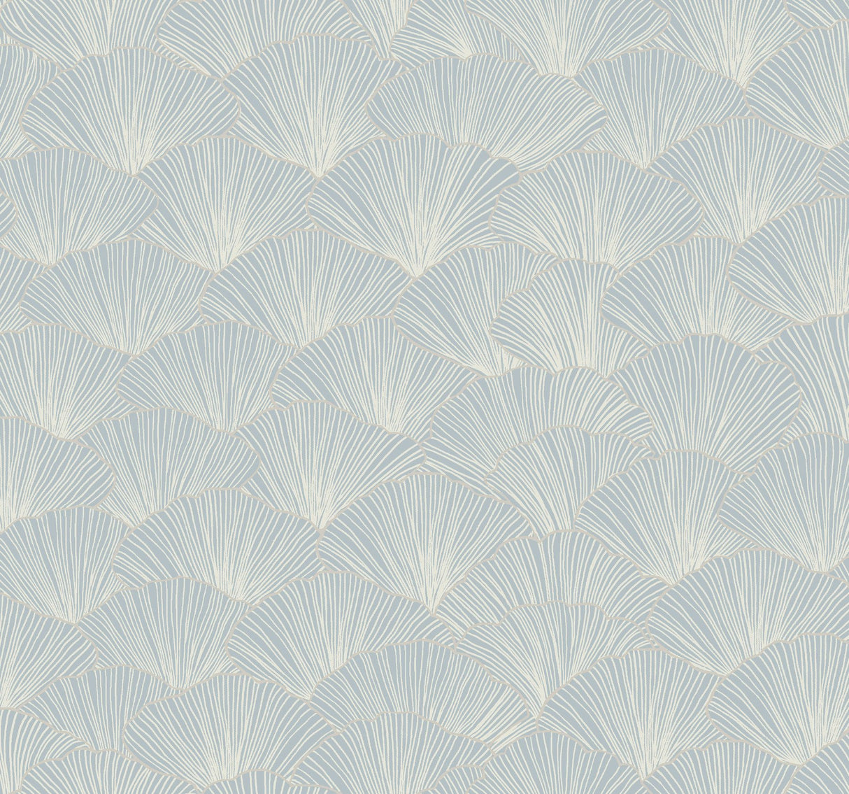 Luminous Gingko Blue Wallpaper with Metallic Outlined Leaf Motif - York CI2338