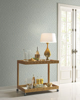Luminous Gingko Blue Wallpaper with Metallic Outlined Leaf Motif - York CI2338