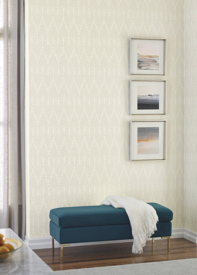 Café Society Cream Wallpaper with Art Deco Feather Motif - York CI2361
