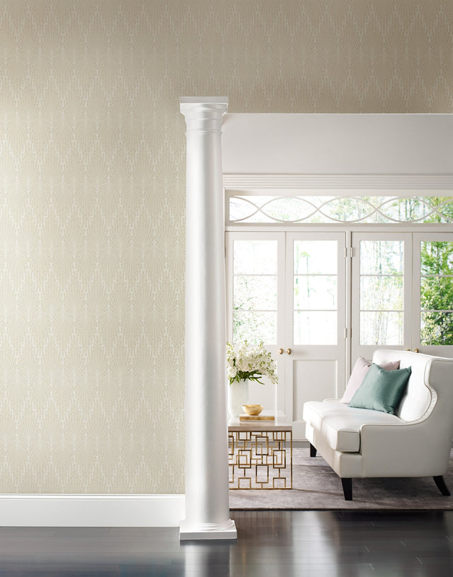 Café Society Cream Wallpaper with Art Deco Feather Motif - York CI2361