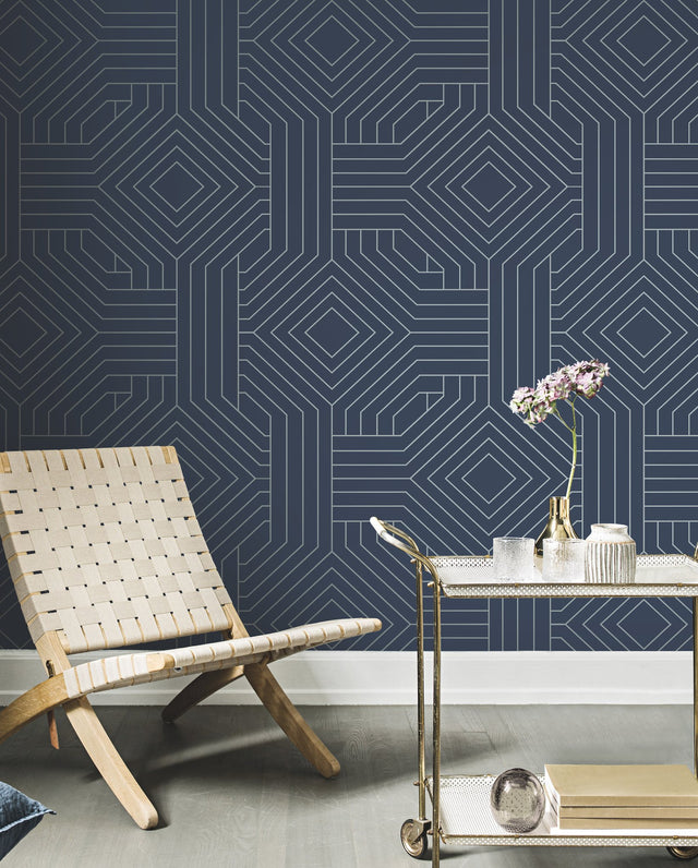 Diverging Diamonds Navy Geometric Non Woven Wallpaper - York CI2375