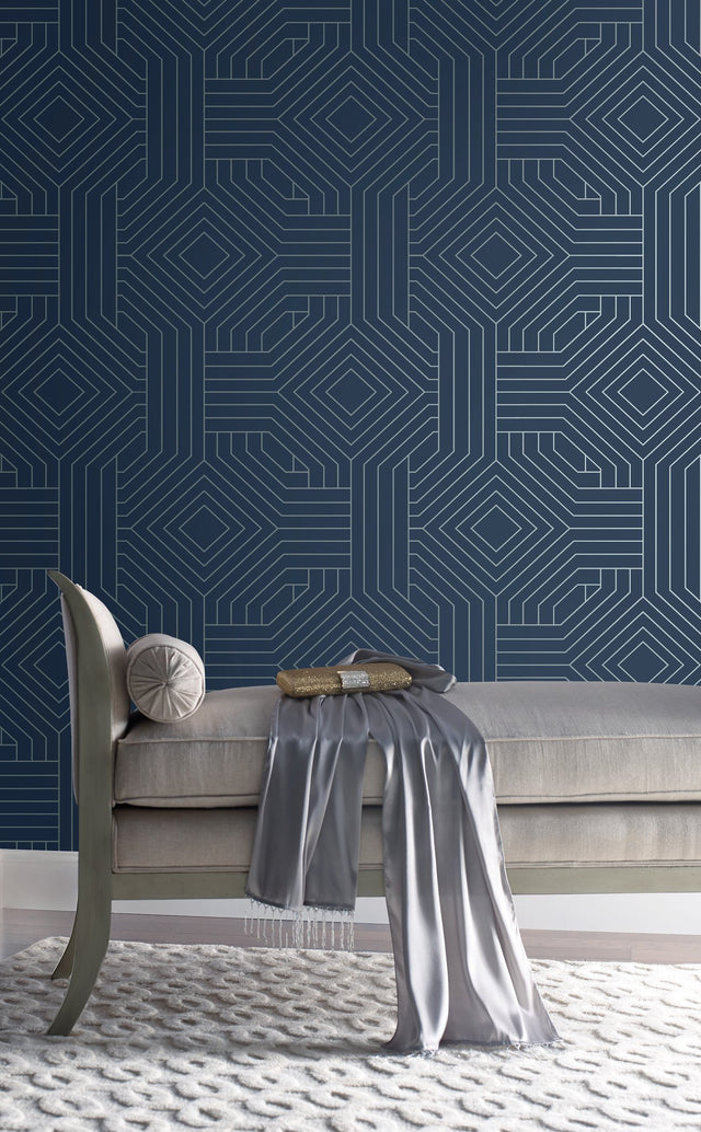 Diverging Diamonds Navy Geometric Non Woven Wallpaper - York CI2375