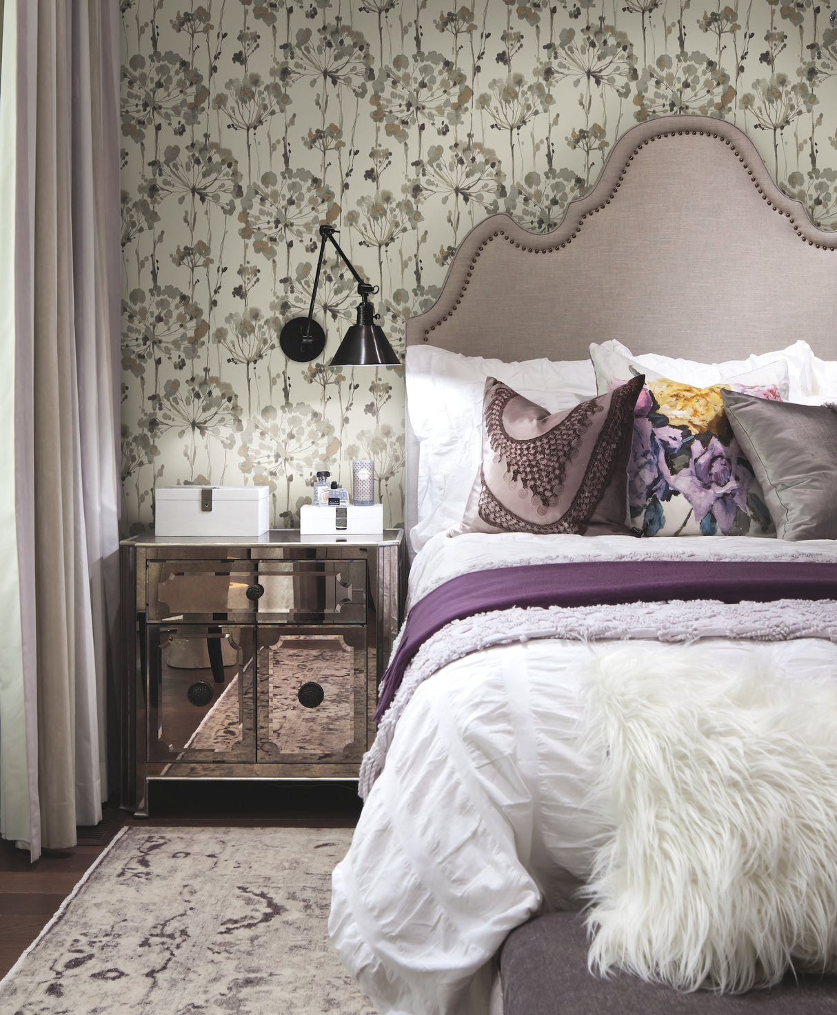 Flourish Beige Wallpaper with Floral Watercolor Motif - York CI2425