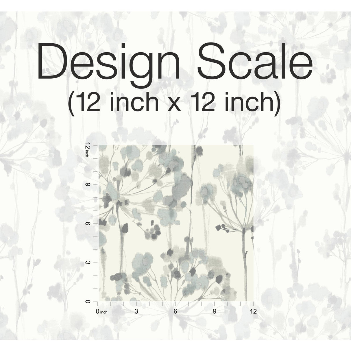 Flourish Blue & Grey Wallpaper with Watercolor Floral Motif - York CI2426
