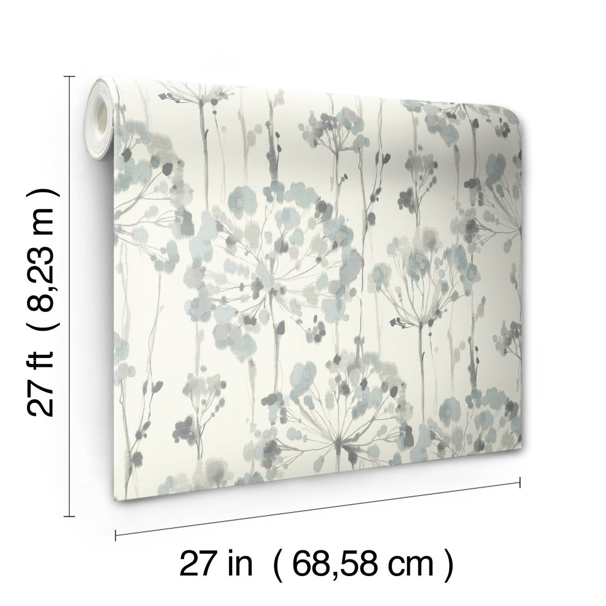 Flourish Blue & Grey Wallpaper with Watercolor Floral Motif - York CI2426