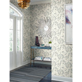 Flourish Blue & Grey Wallpaper with Watercolor Floral Motif - York CI2426