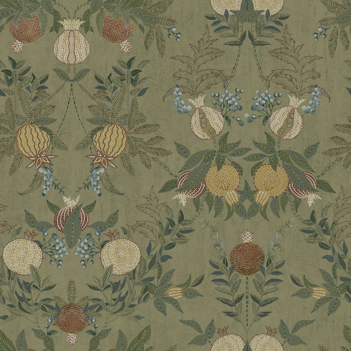 Melograno Moss Peel & Stick Wallpaper with Botanical Damask Motif - CJS6317