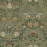 Melograno Moss Peel & Stick Wallpaper with Botanical Damask Motif - CJS6317