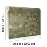Melograno Moss Peel & Stick Wallpaper with Botanical Damask Motif - CJS6317