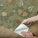 Melograno Moss Peel & Stick Wallpaper with Botanical Damask Motif - CJS6317