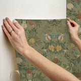 Melograno Moss Peel & Stick Wallpaper with Botanical Damask Motif - CJS6317