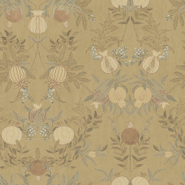 Melograno Wheat Peel & Stick Wallpaper with Botanical Damask - NuWallpaper CJS6318