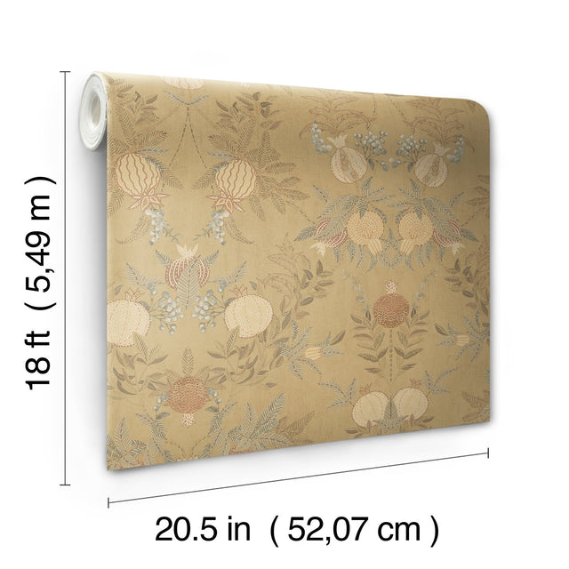 Melograno Wheat Peel & Stick Wallpaper with Botanical Damask - NuWallpaper CJS6318