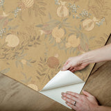 Melograno Wheat Peel & Stick Wallpaper with Botanical Damask - NuWallpaper CJS6318