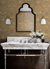 Melograno Wheat Peel & Stick Wallpaper with Botanical Damask - NuWallpaper CJS6318