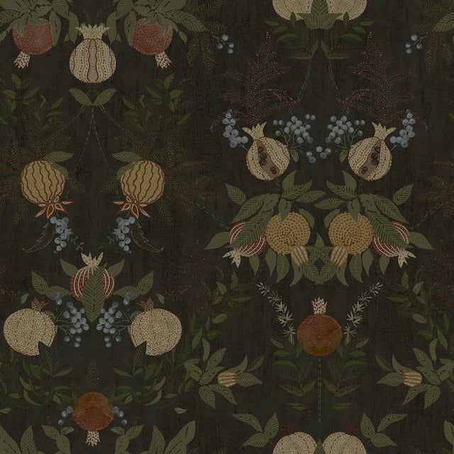 Melograno Cinder Peel & Stick Wallpaper with Botanical Damask Pattern, Transitional Style - NuWallpaper CJS6319