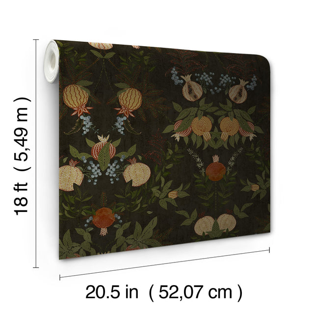 Melograno Cinder Peel & Stick Wallpaper with Botanical Damask Pattern, Transitional Style - NuWallpaper CJS6319