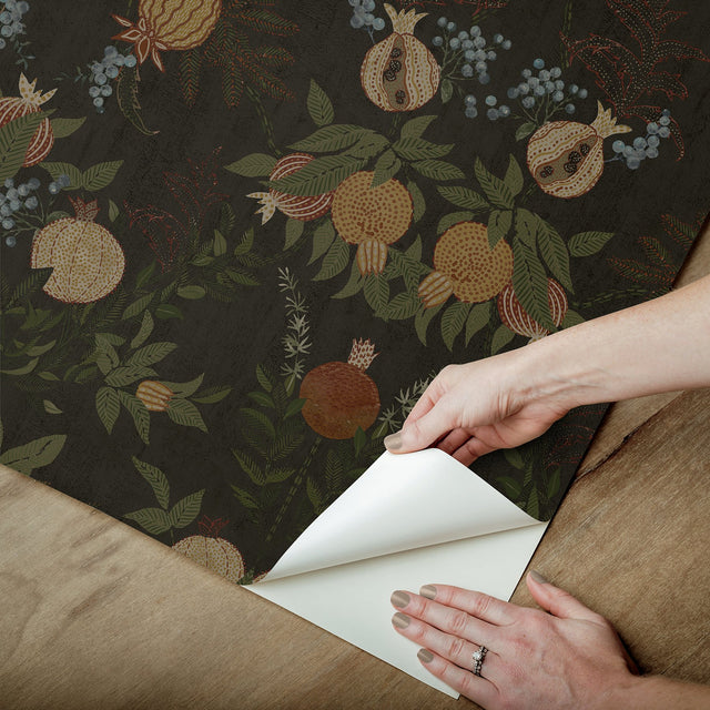 Melograno Cinder Peel & Stick Wallpaper with Botanical Damask Pattern, Transitional Style - NuWallpaper CJS6319