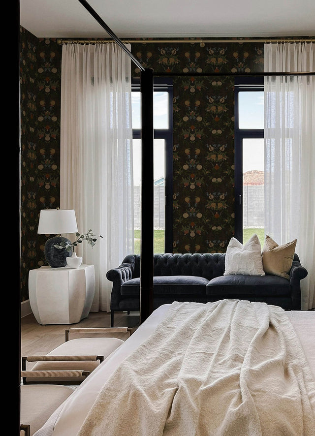 Melograno Cinder Peel & Stick Wallpaper with Botanical Damask Pattern, Transitional Style - NuWallpaper CJS6319