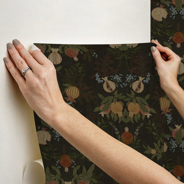 Melograno Cinder Peel & Stick Wallpaper with Botanical Damask Pattern, Transitional Style - NuWallpaper CJS6319