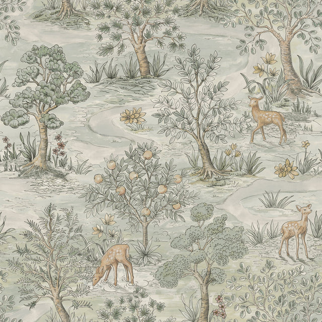 Bramble Wintergreen Peel & Stick Wallpaper with Traditional Toile Woodland Motif - NuWallpaper CJS6321