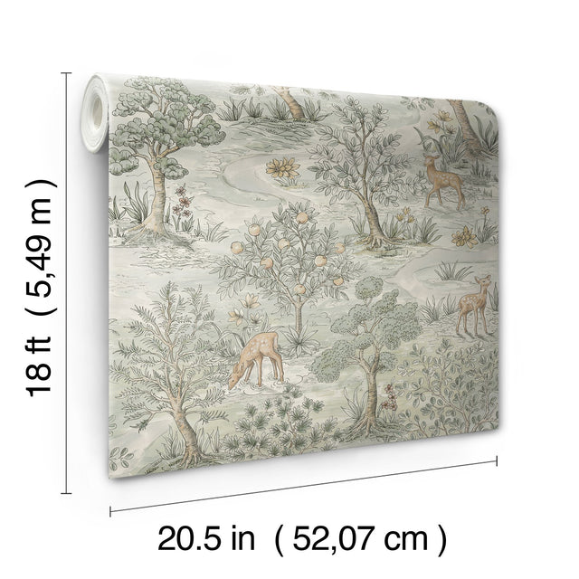 Bramble Wintergreen Peel & Stick Wallpaper with Traditional Toile Woodland Motif - NuWallpaper CJS6321