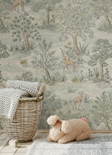 Bramble Wintergreen Peel & Stick Wallpaper with Traditional Toile Woodland Motif - NuWallpaper CJS6321