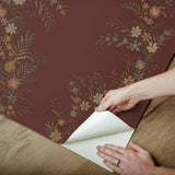 Posy Cranberry Peel & Stick Wallpaper with Botanical Vine Motif - Brewster CJS6322