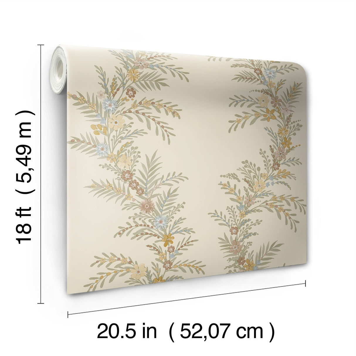 Posy Vanilla Peel & Stick Wallpaper with Botanical Vine Pattern - Brewster CJS6323