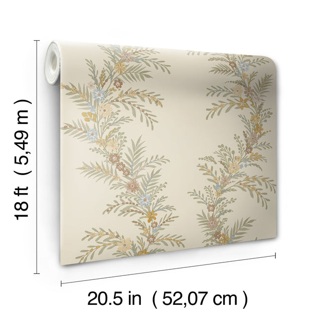 Posy Vanilla Peel & Stick Wallpaper with Botanical Vine Pattern - Brewster CJS6323