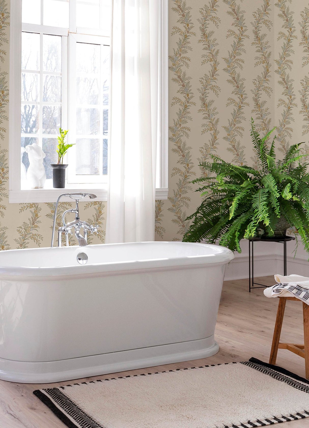 Posy Vanilla Peel & Stick Wallpaper with Botanical Vine Pattern - Brewster CJS6323