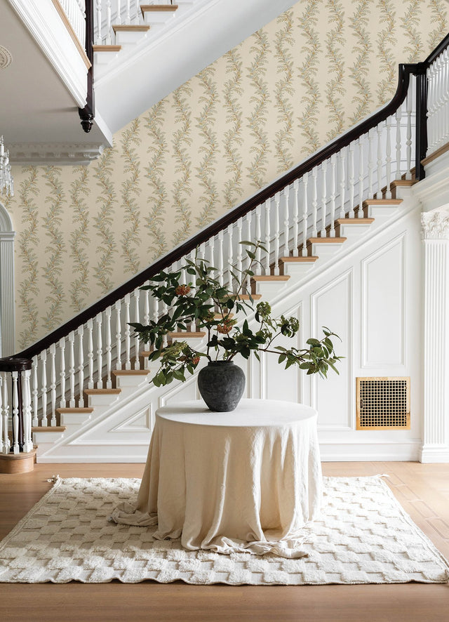 Posy Vanilla Peel & Stick Wallpaper with Botanical Vine Pattern - Brewster CJS6323