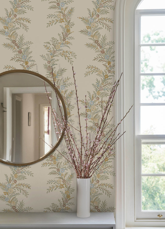 Posy Vanilla Peel & Stick Wallpaper with Botanical Vine Pattern - Brewster CJS6323