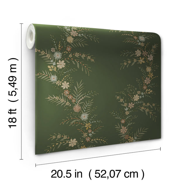 Posy Spruce Peel & Stick Wallpaper with Botanical Vine Motif - NuWallpaper CJS6325