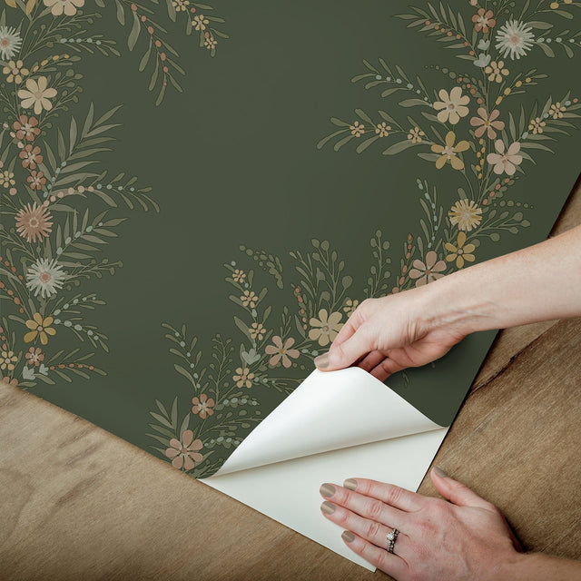 Posy Spruce Peel & Stick Wallpaper with Botanical Vine Motif - NuWallpaper CJS6325