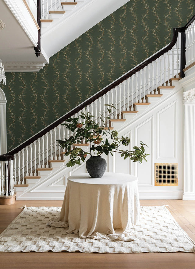 Posy Spruce Peel & Stick Wallpaper with Botanical Vine Motif - NuWallpaper CJS6325